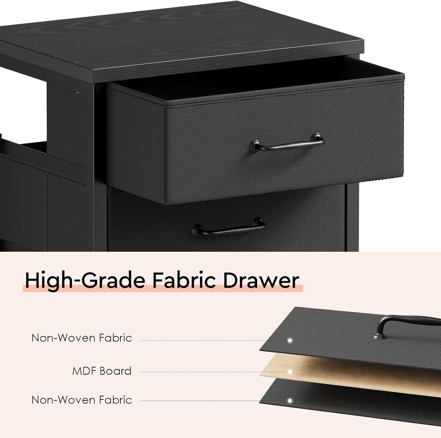 3 Drawer Mobile File Cabinet W/ Wheels Fabric Vertical Filing Cabinet