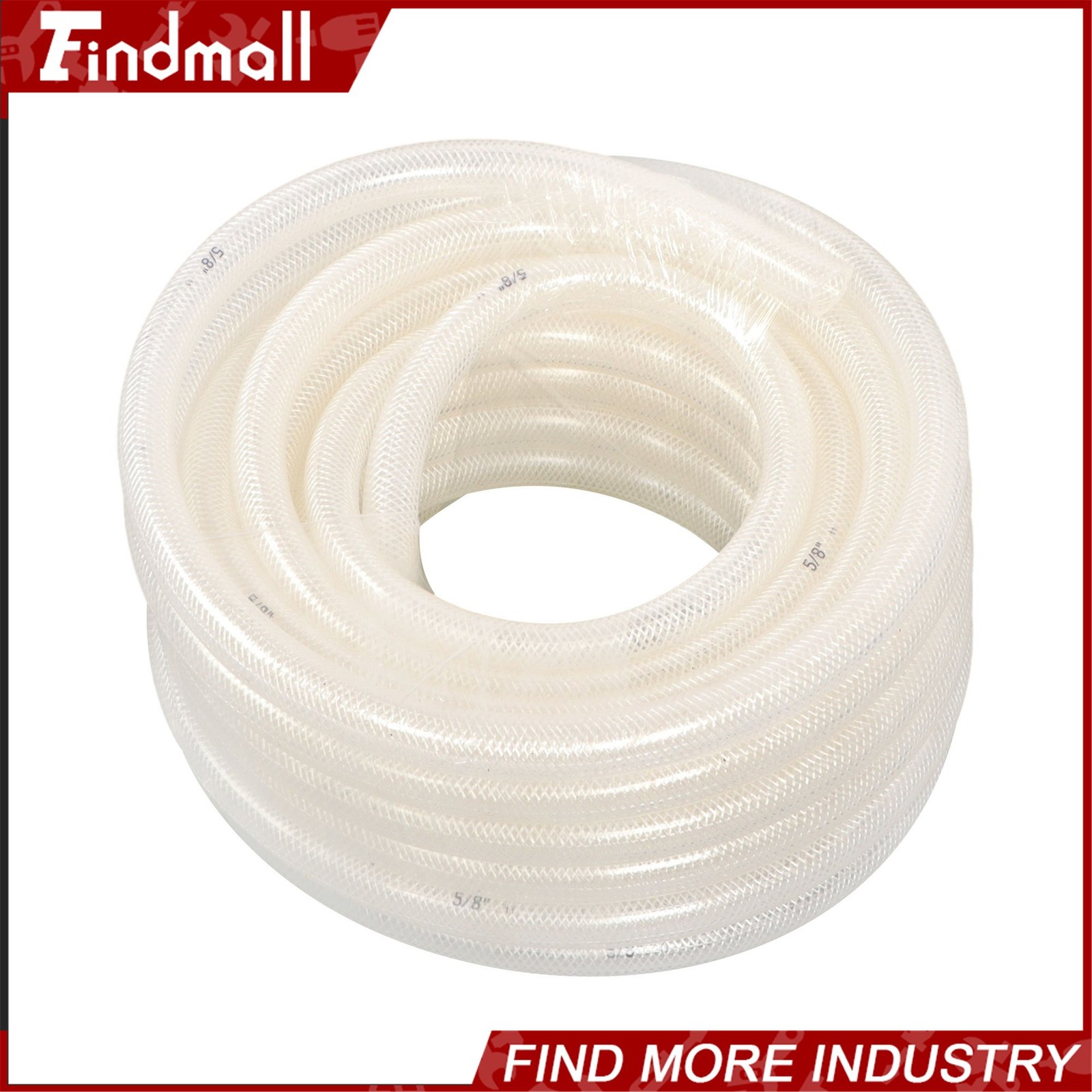 Findmall 50ft 5/8’’ ID × 7/8’’ OD Clear Braided PVC Hose High Pressure