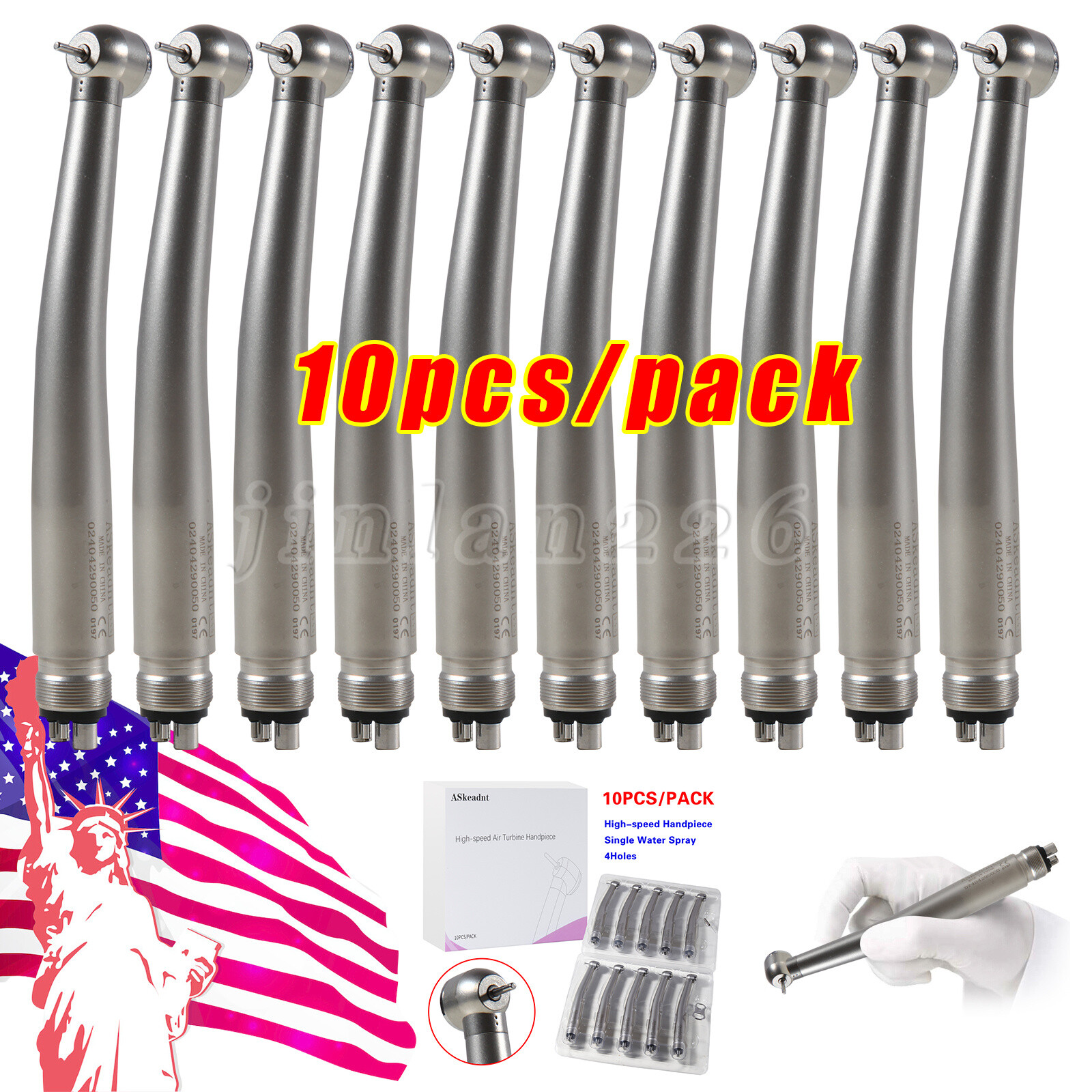 10 PCS ADA4 NSK Style Dental High Speed Handpiece Push Button 4Holes Air Turbine