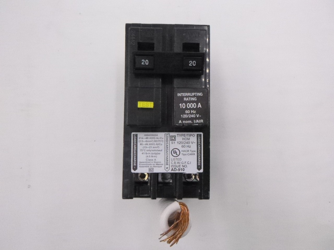 Square D 2-Pole 20 Amp GFCI Circuit Breaker HOM220GFIC