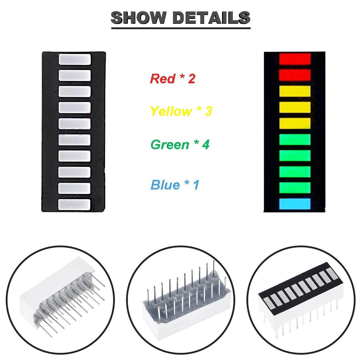 8 Segment LED Bar Graph Display Red Yellow Blue Green Indicator 20 Pin DIP