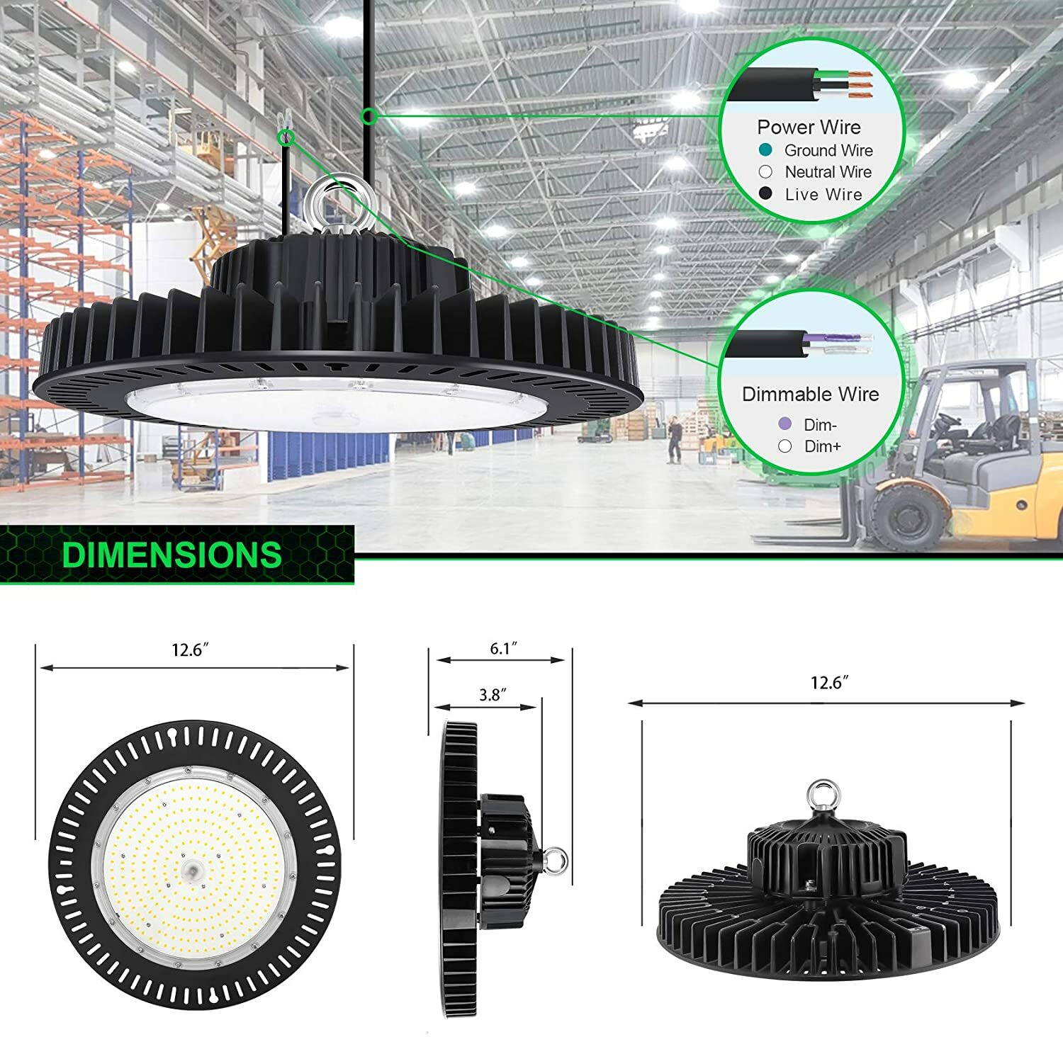 150W UFO LED High Bay Light 21000LM 600W MH/HPS Equivalent Commercial Shop Light