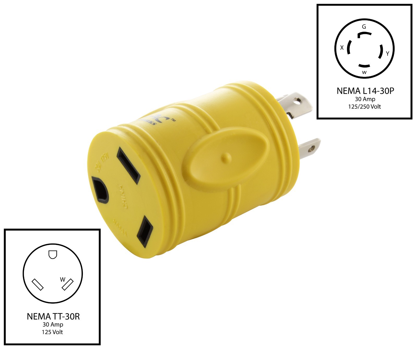Compact Locking RV Adapter NEMA L14-30P to NEMA TT-30R by AC WORKS®