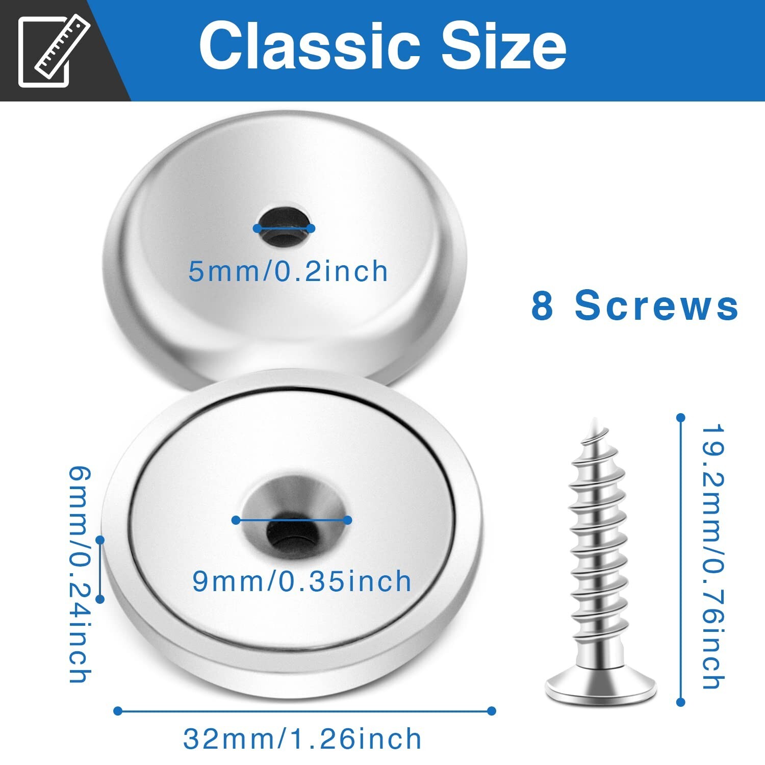 Powerful Neodymium Cup Magnets 110 lbs Hold Pack of 4 or 8 with Stainless Screws