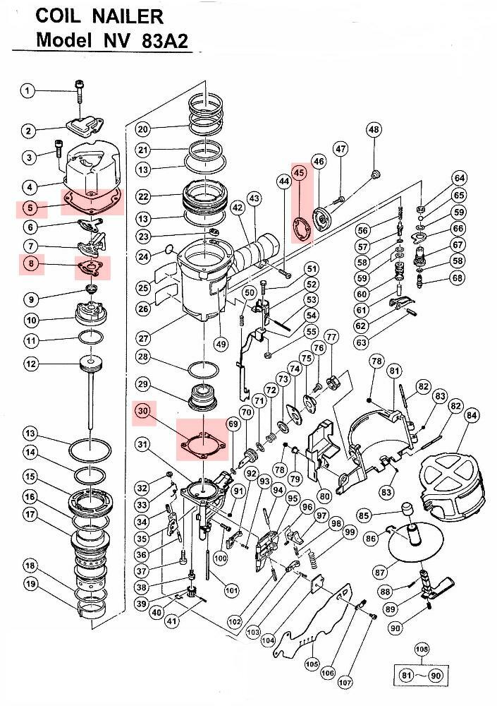 CoFast® High Quality ABCDF Gaskets set of 5 for Aftermarket Hitachi NRV83A2 A3