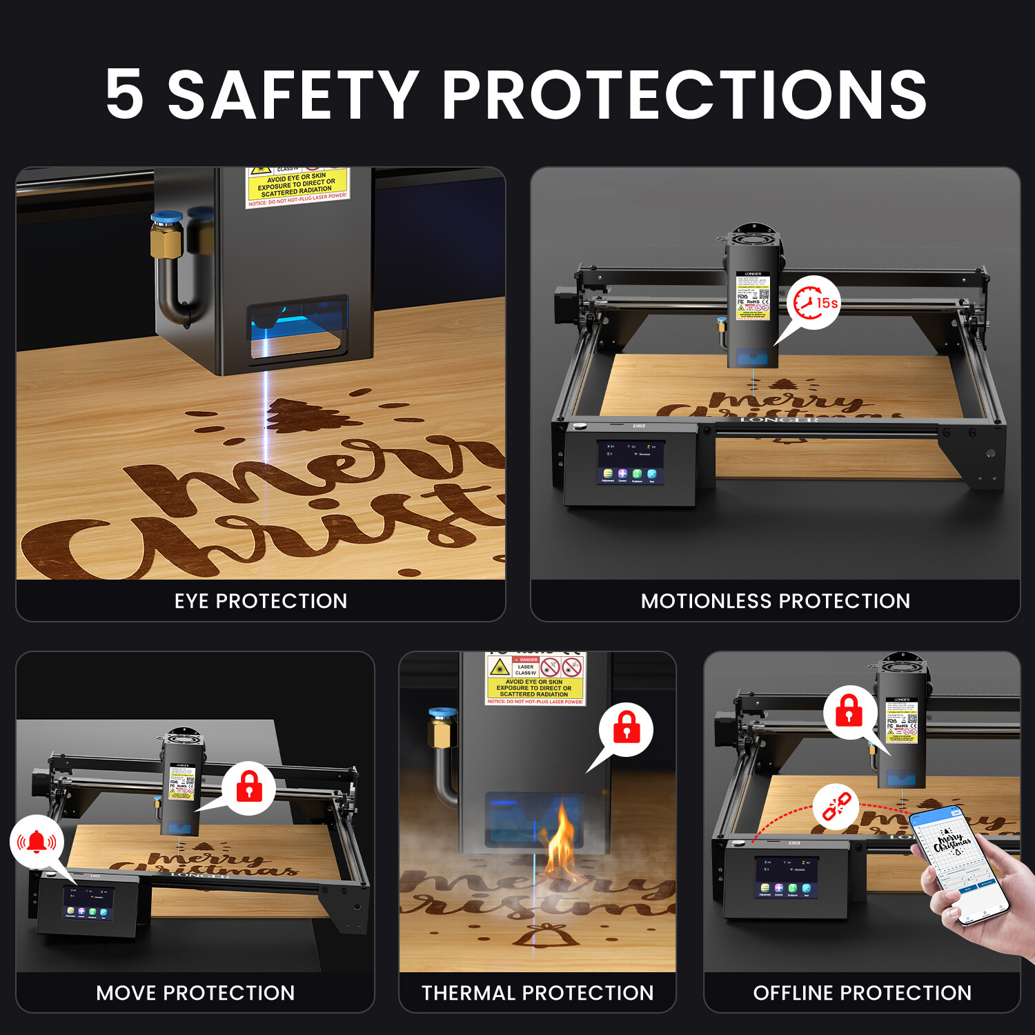 Longer RAY5 20W Laser Engraver Machine Built-in 3.5″ Touch Screen DIY Tool NEW