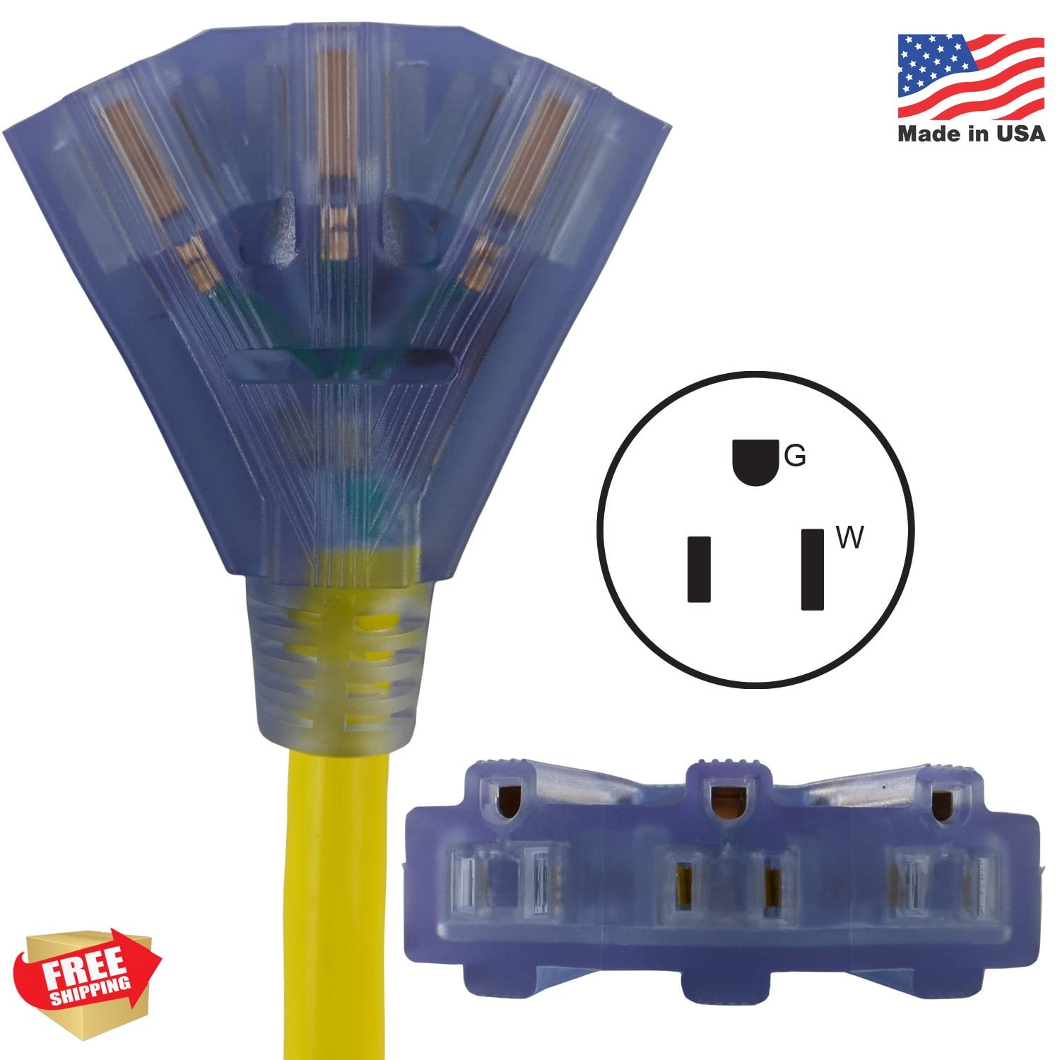 Conntek 1.5-Feet 20-Amp STW 12/3 Tri-Outlet Cord, 20-Amp Locking L5-20P Plug to