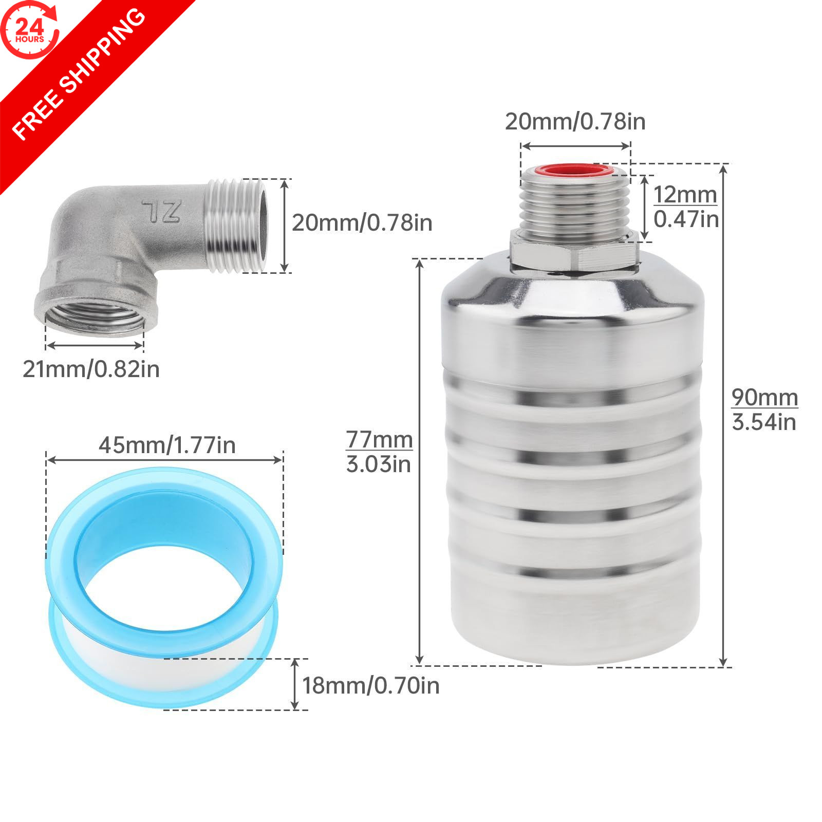Float Valve, 304 Stainless Steel 1/2inch to 3/4inch Auto 0.5 inches,