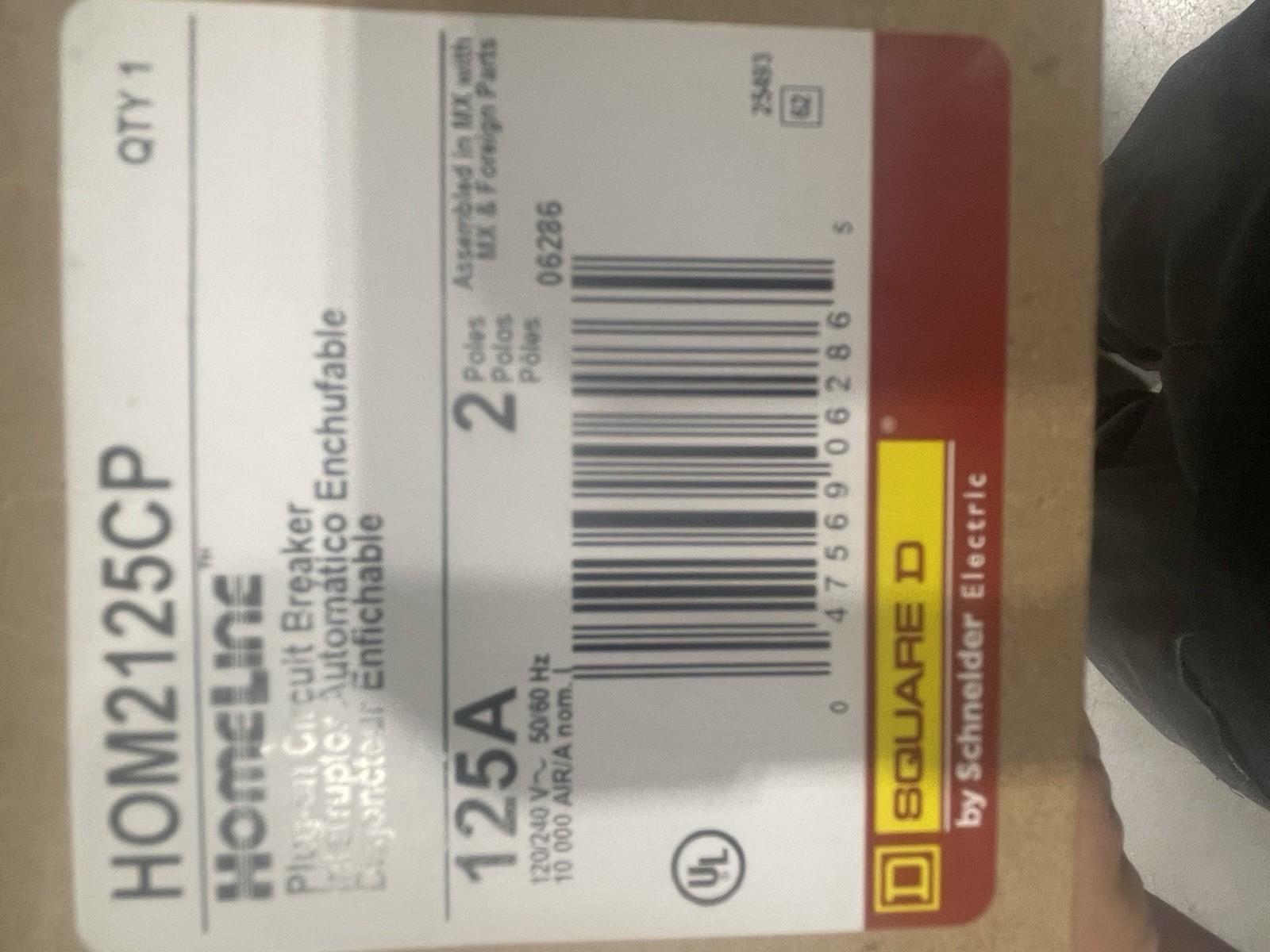 Square D HOM2125CP 125 Amp Two Pole Circuit Breaker- NIB- Free Shipping