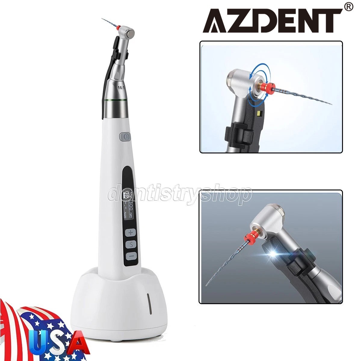 USA Dental Cordless LED Endo Motor 16:1 Reduction Contra Angle Handpiece