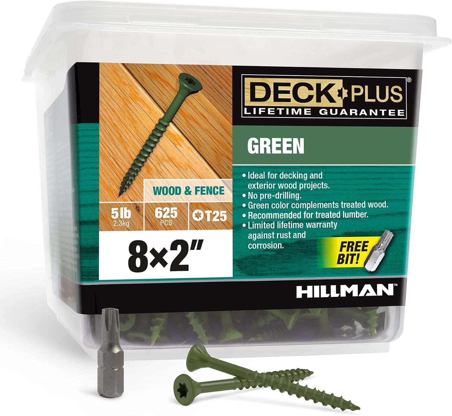 Hillman Deck Plus 48400 Wood Screws #8 x 2″, Green, 5lb Box