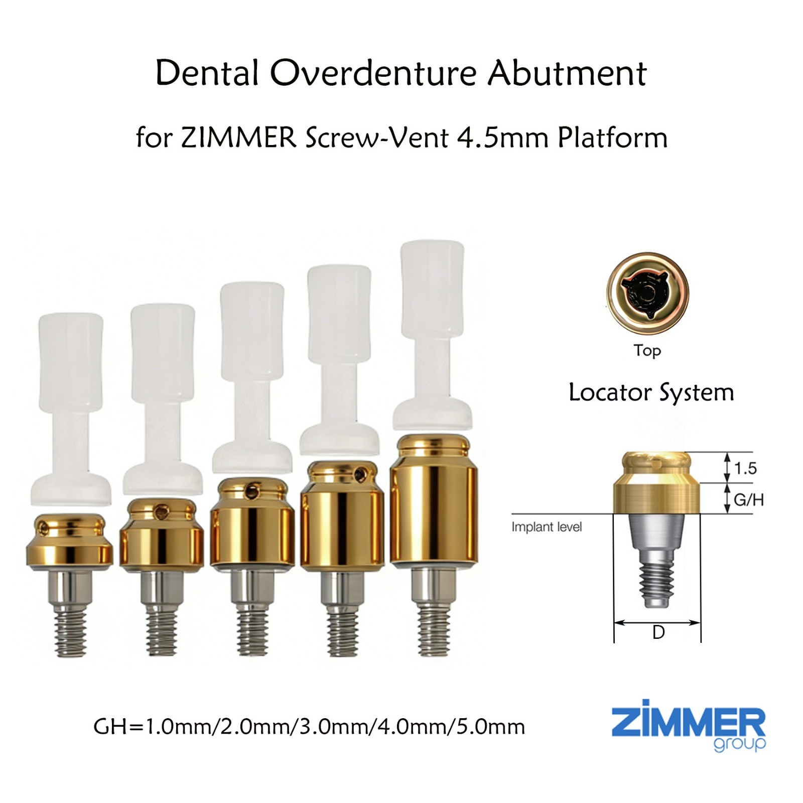 Zest Implant Locator Abutment for Zimmer Screw-Vent 3.5/4.5 Platform 1-5.0mm GH