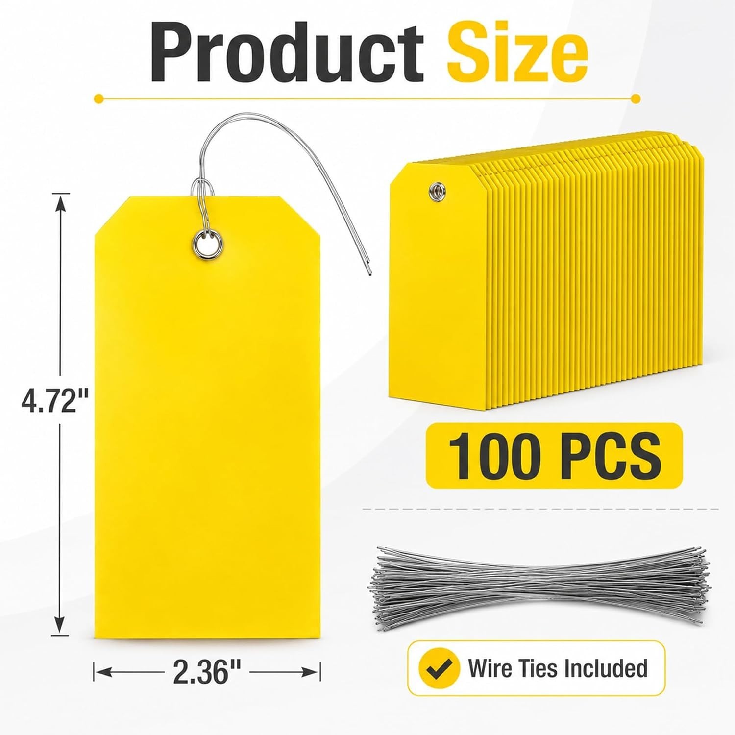 100Pcs Yellow Plastic Shipping Tags with Wire Waterproof ID Inventory Labels