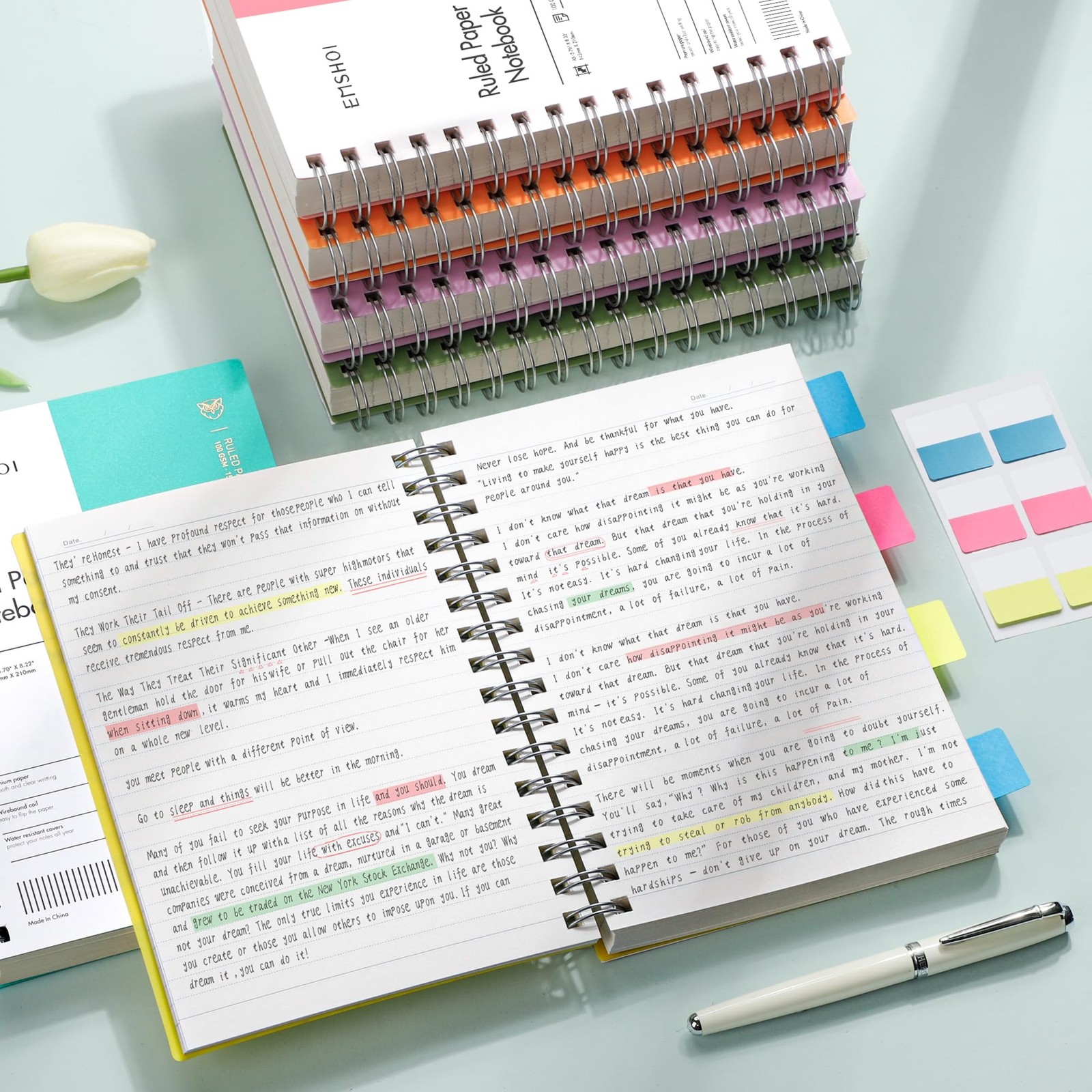 A5 Green Blank Book 300 Pages Thick Spiral Notebook Waterproof Cover