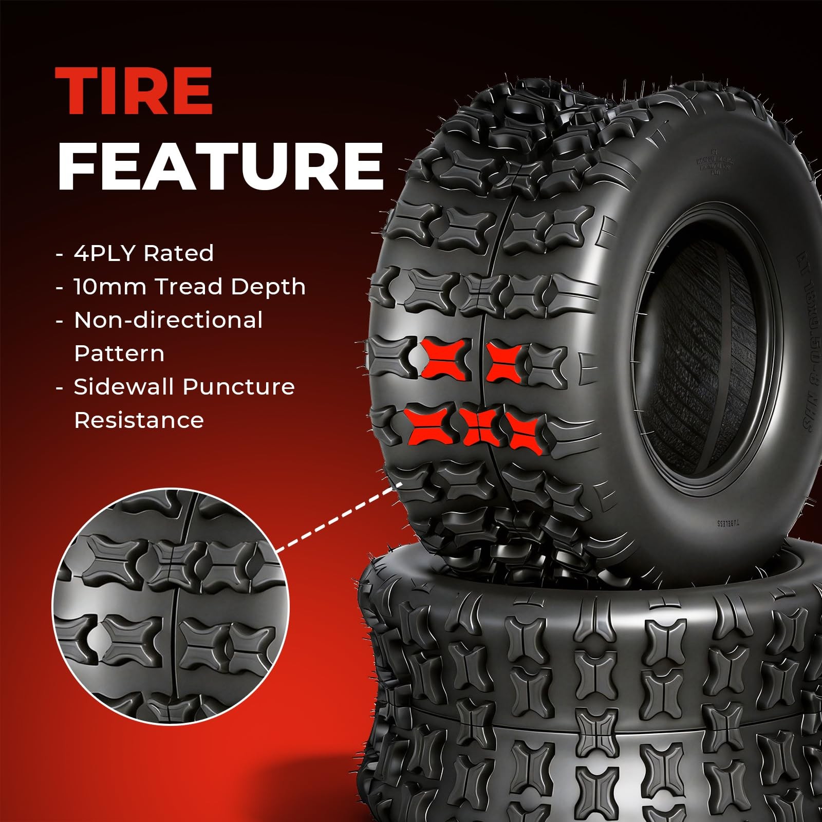 Set of 4 ATV Tires 19×7-8 Front 18×9.5-8 Rear All Terrain 4 Ply Tubeless