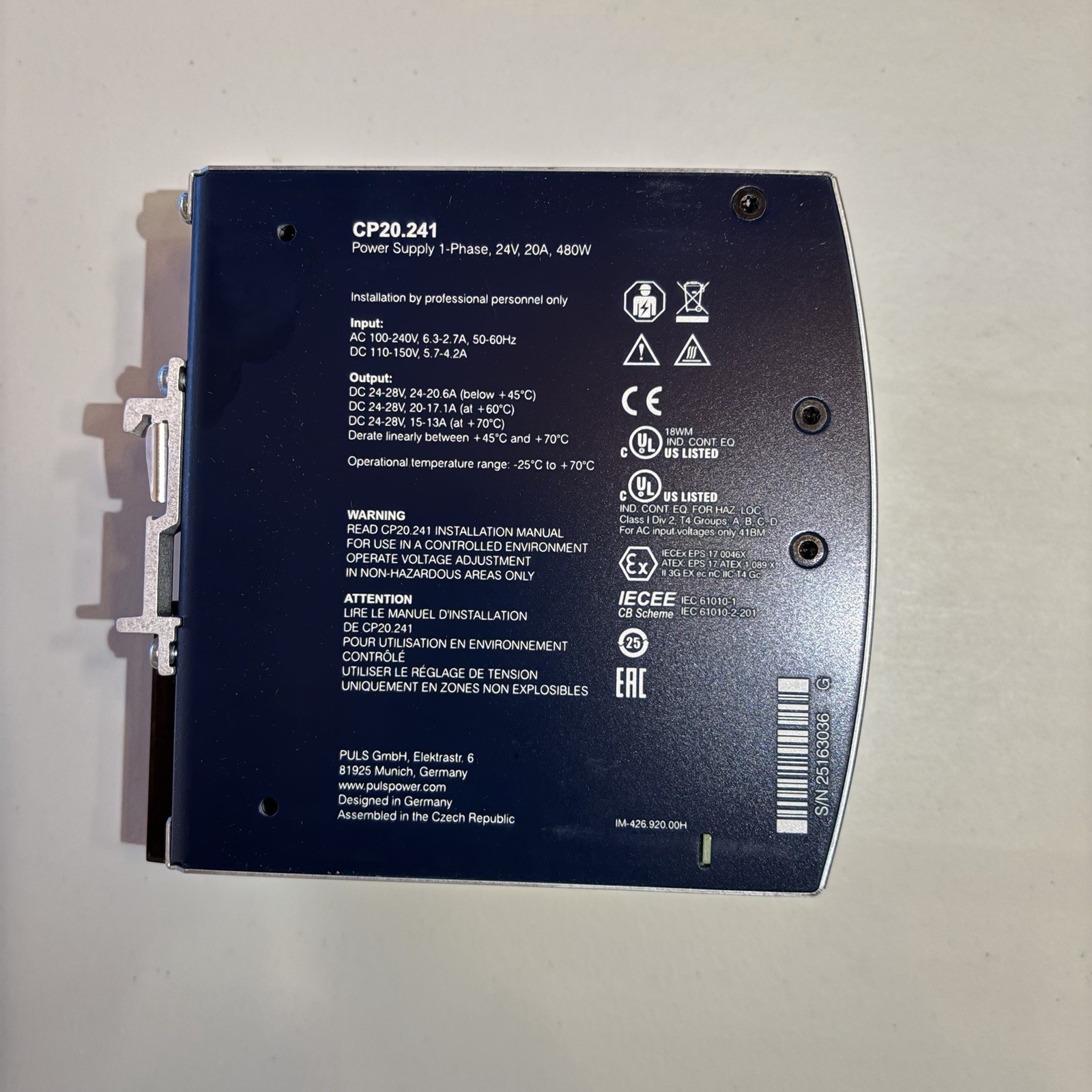 PULS CP20.241 Power Supply 120VAC/24VDC 20A NEW