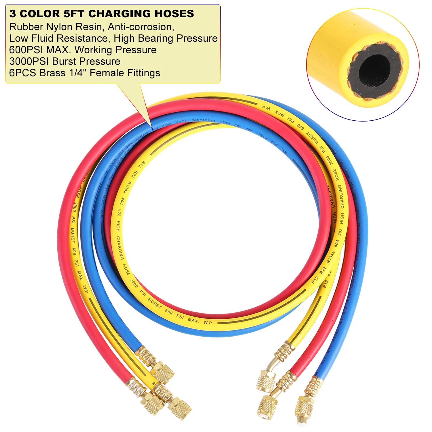 R410A 3-Way AC Manifold Gauge Set for R410A R22 R134A R404A w/ Hoses