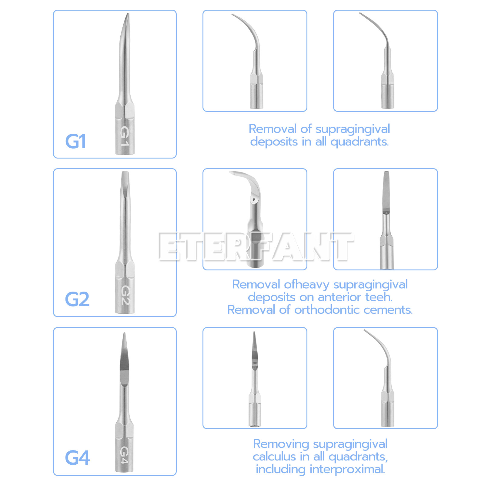 ENTERFANT Dental Ultrasonic Air Perio Scaler Handpiece Hygienist 4H 3Tips G1,2,4