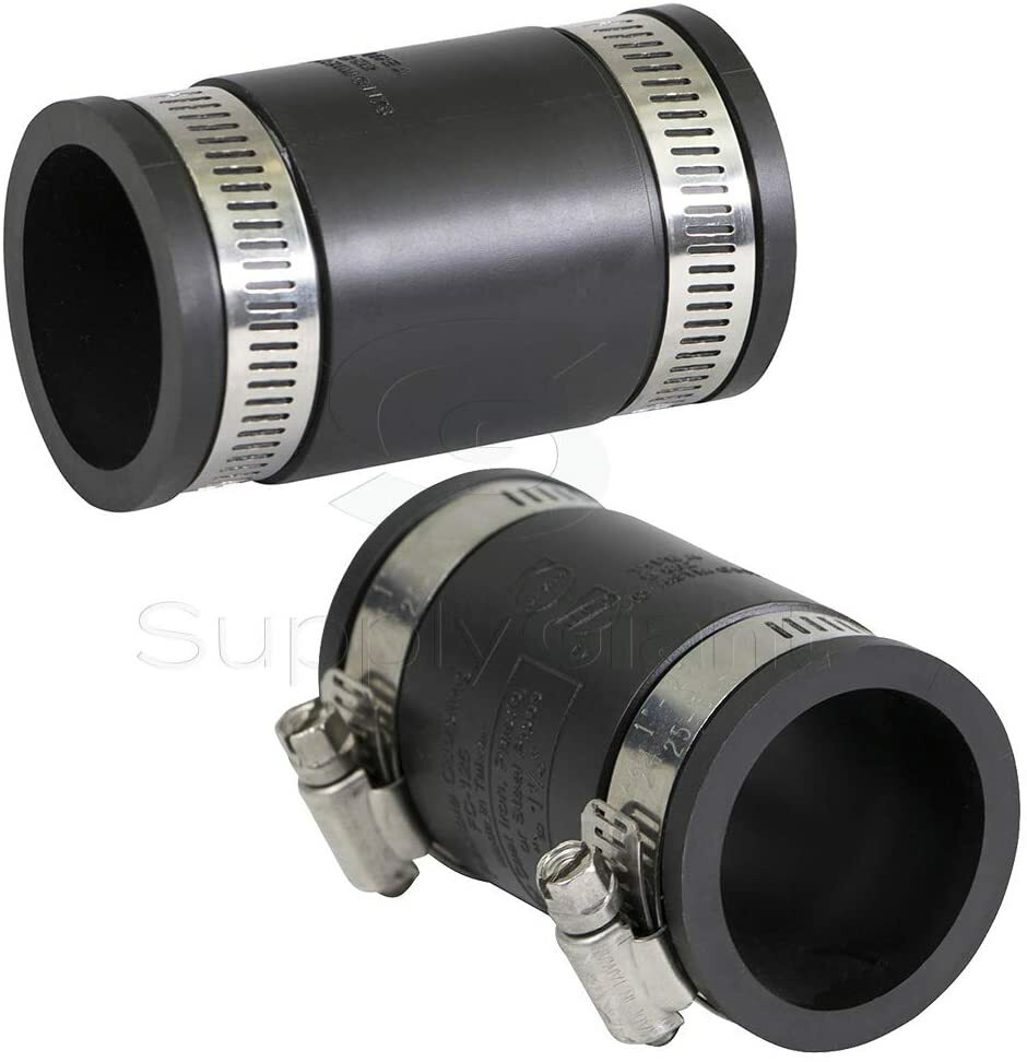 Flexible Pvc Coupling with Stainless Steel Clamps 1-1/4» inch, Black, pack of 2
