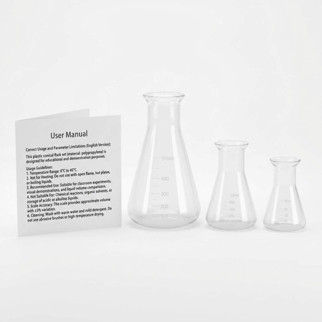 Plastic Conical Flask Set 50Ml 100Ml 500Ml – Semi-Transparent Lab Flask for Teac