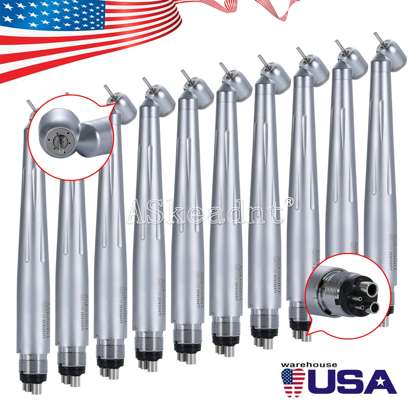 Askeadnt Dental Surgical High Speed Handpiece 45 Degree 4 Hole 3 Water Spray