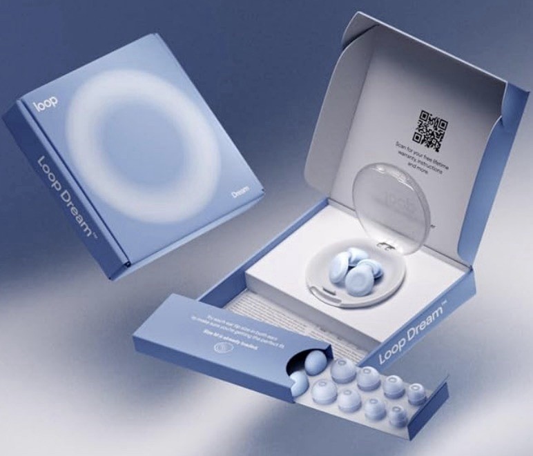 Loop Dream – Silicone/Memory Foam Earplugs for Sleep Comfort Blue New Open Box
