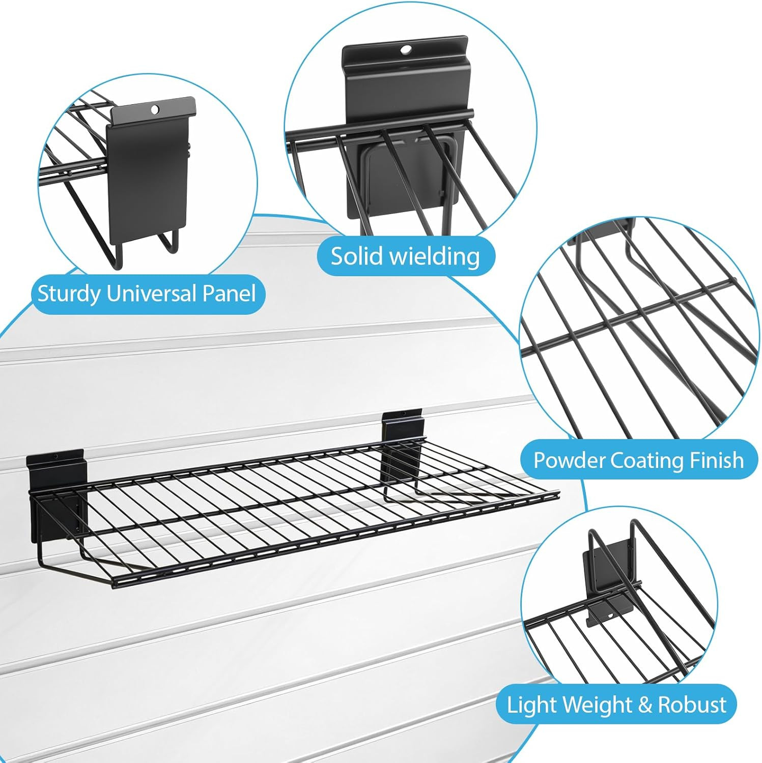 Heavy Duty 24″ Slat Wall Wire Shelves – 4 Pack Garage Storage Solution