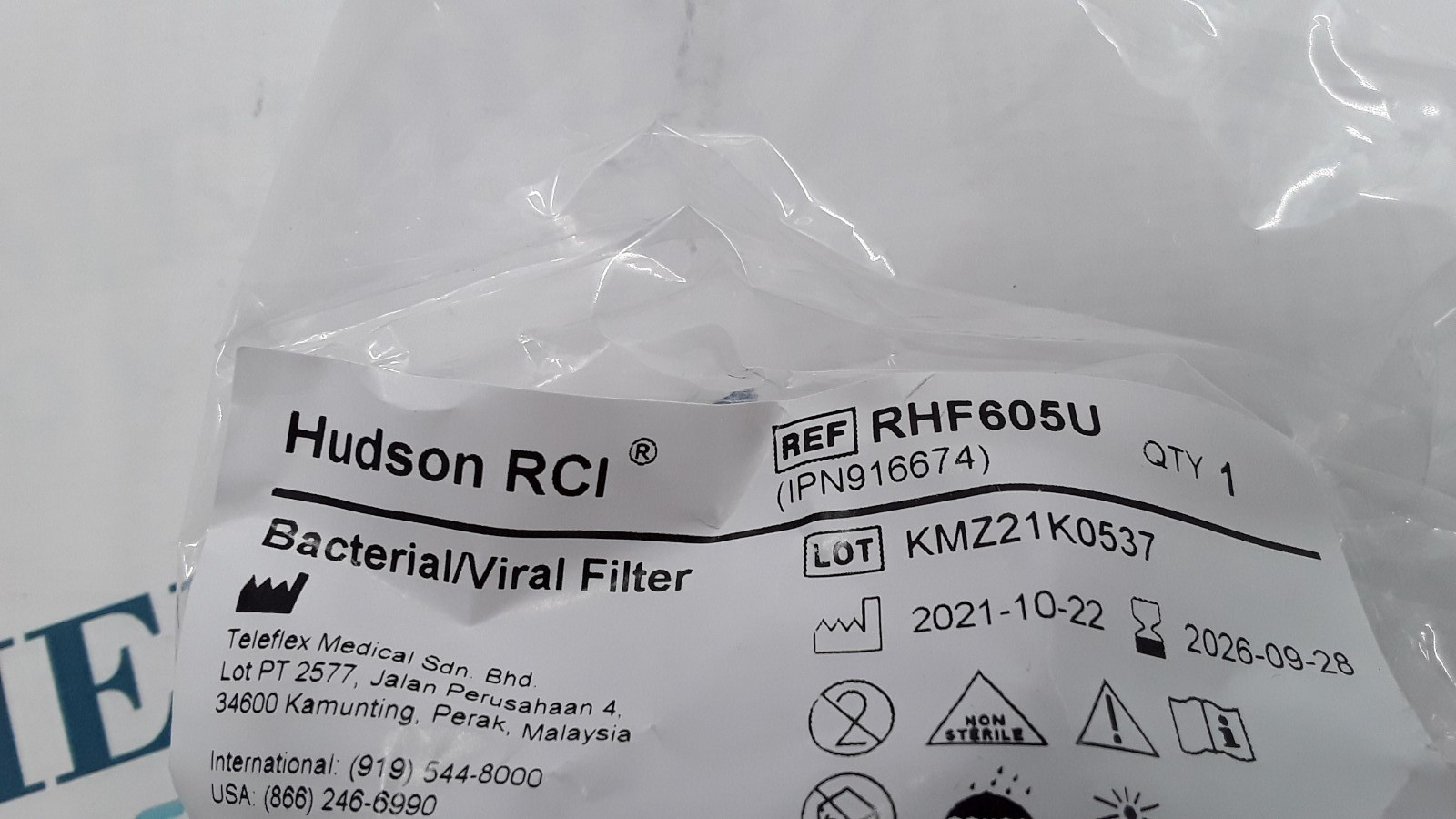 Teleflex Hudson RCI Bacterial Viral Filter REF RHF605U Lot of 6