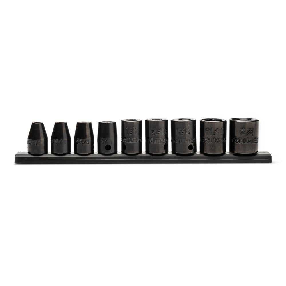 Husky 3/8 in. Drive Standard SAE 6-Point Impact Socket Set (9-Piece)