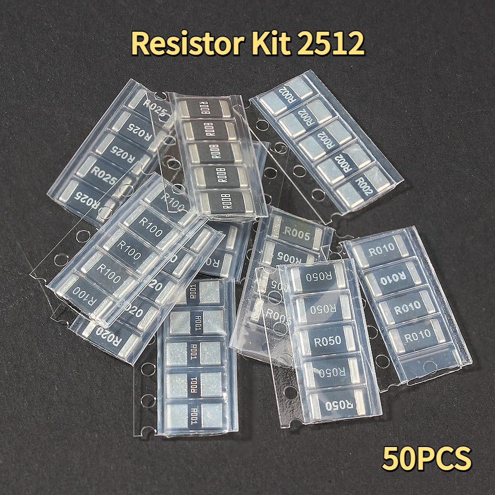 50PCS 2512 SMD Resistor Kit 0.01Ω-1Ω 1% Low Resistance Set