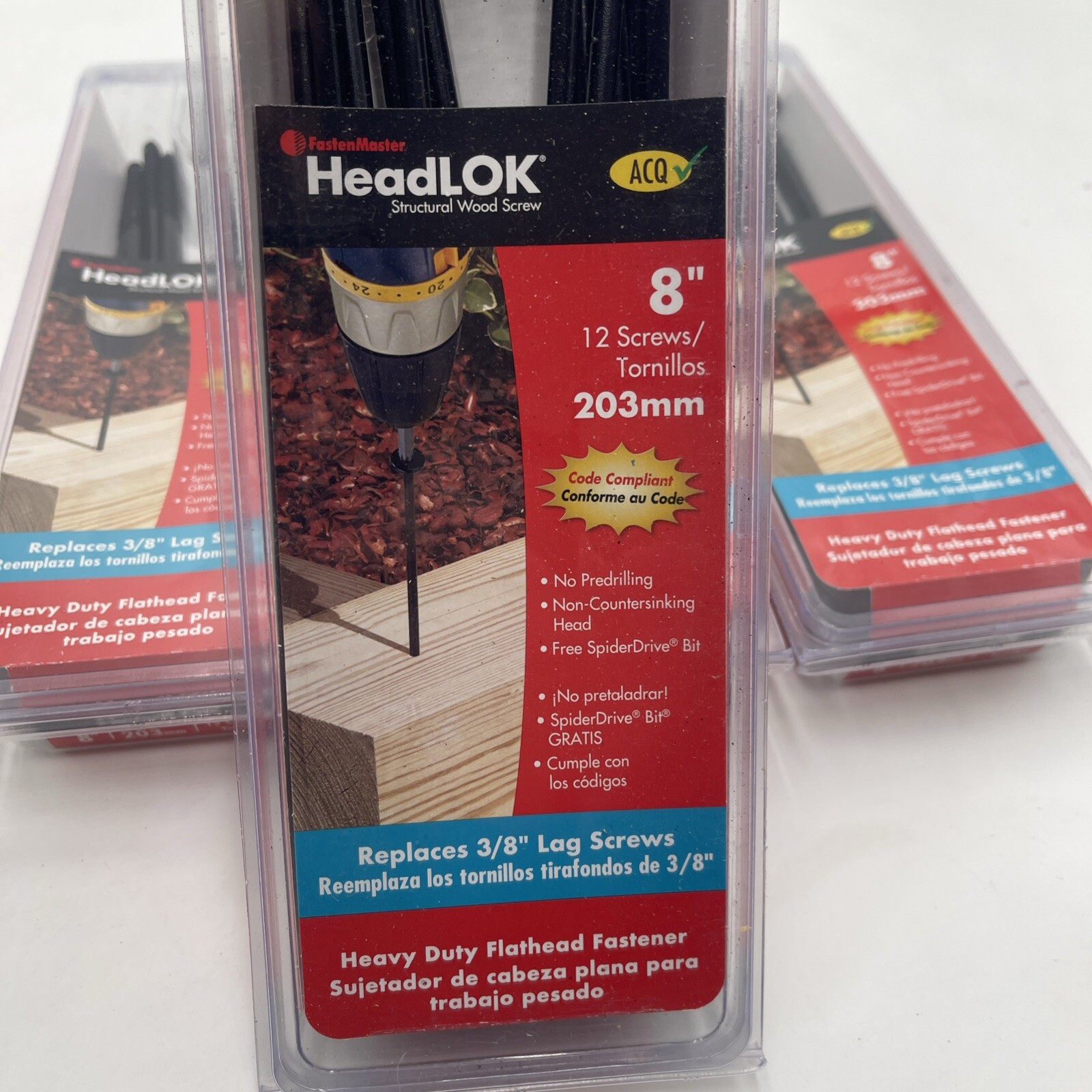 48 FastenMaster FMHLGMO08-12 HeadLOK Black Steel Flat Head Wood Screws 8″ 4 Box