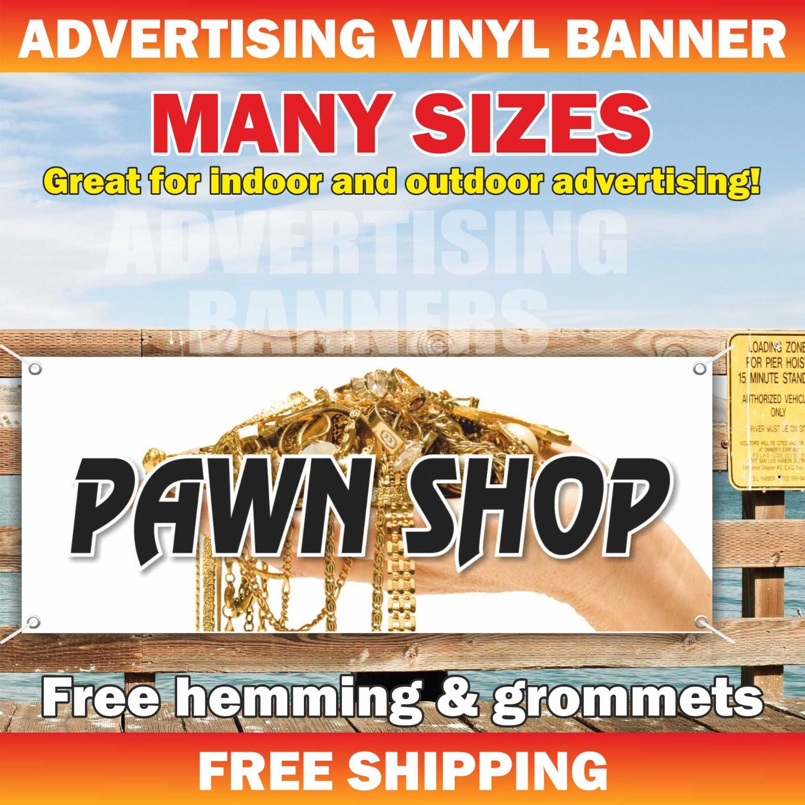 PAWN SHOP Advertising Banner Vinyl Sign gold cash Jewelry Silver coin finance