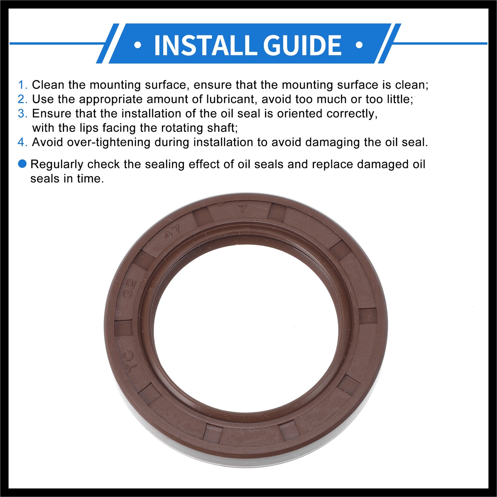 Oil Seal Seal Ring Rotary Shaft Seal FKM Rubber 32x47x7mm Brown 2Pcs