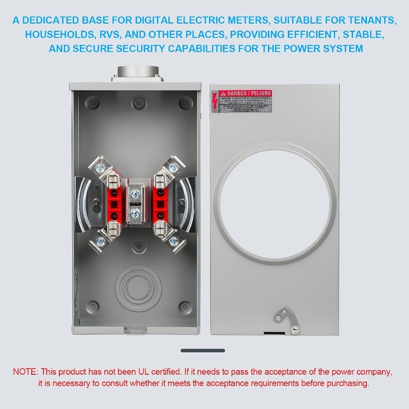 200 Amp Meter Socket, 4 Jaw Meter Base, 600V 3 Wire Ringless Type