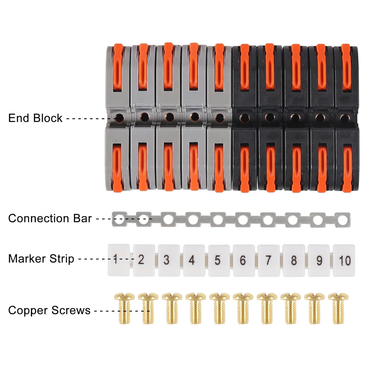 DIN Rail Terminal Blocks Kit 30PCS 28-12AWG w/Marker Strip & Bar US