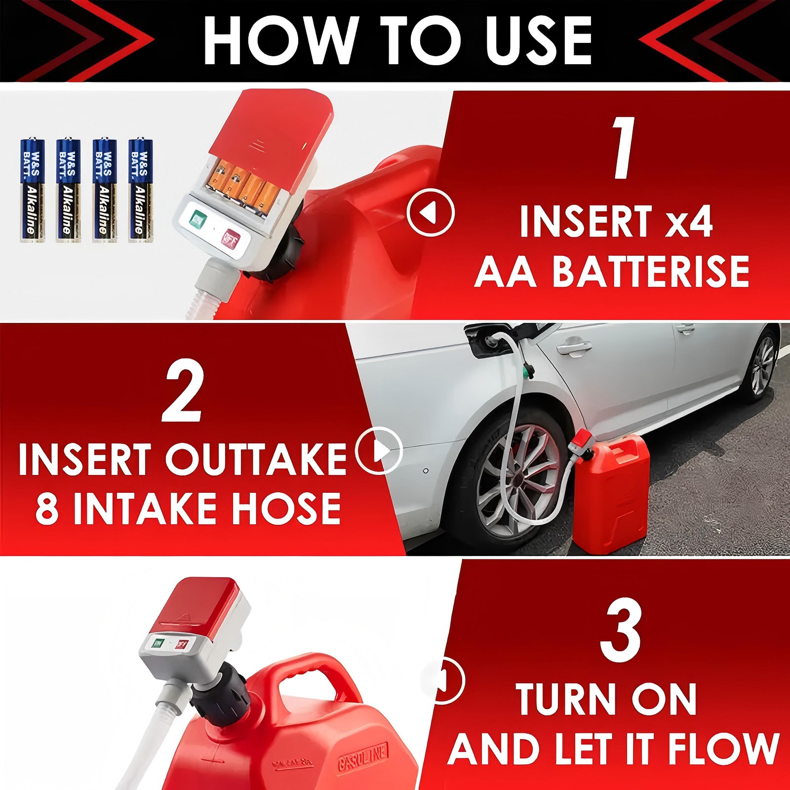 Electric Fuel Transfer Siphon Pump Battery Powered Gas Oil Water Liquid 3.2 GPM