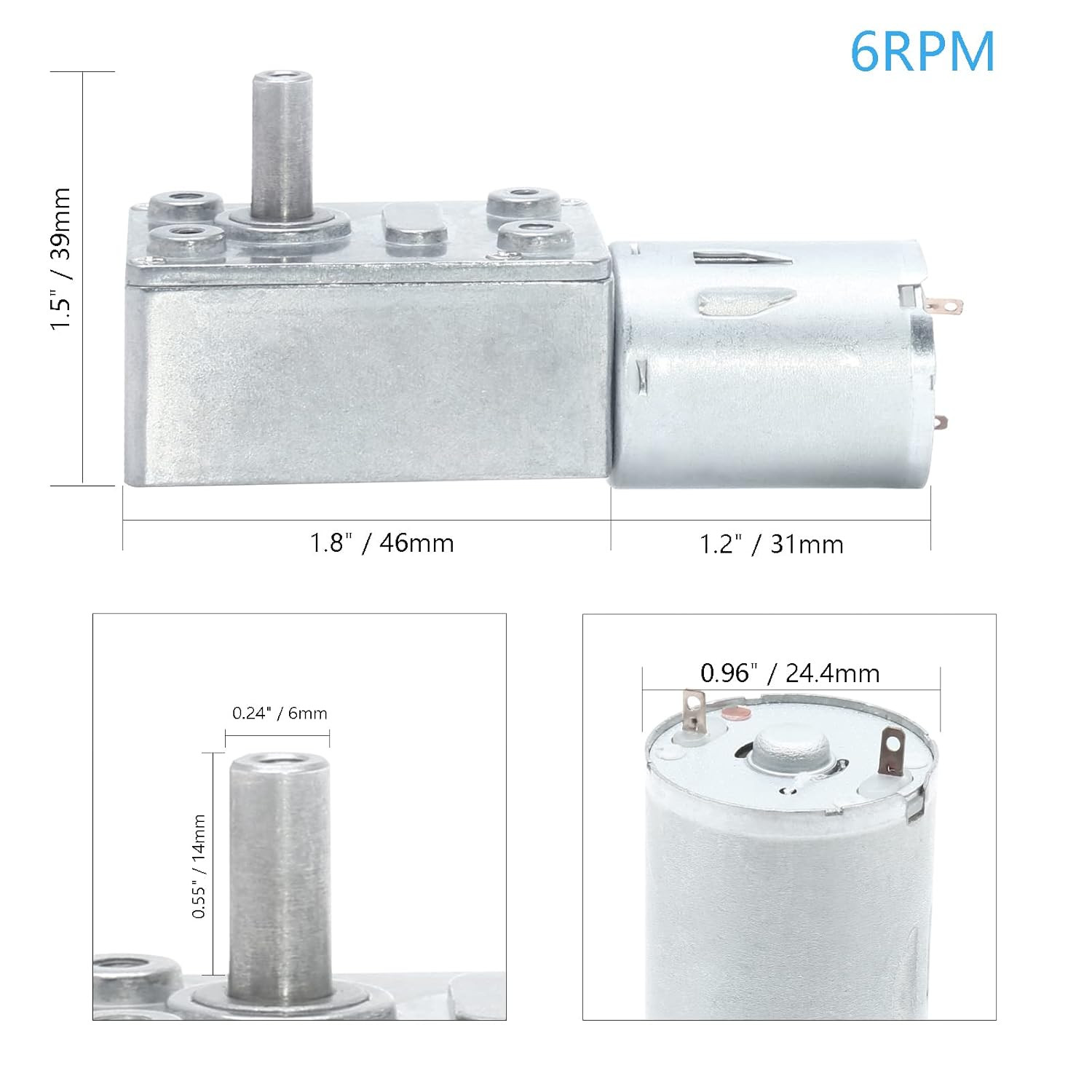 12V 6RPM High Torque DC Motor, Mini JGY 370 Motor Worm Gear Motor Small Electric