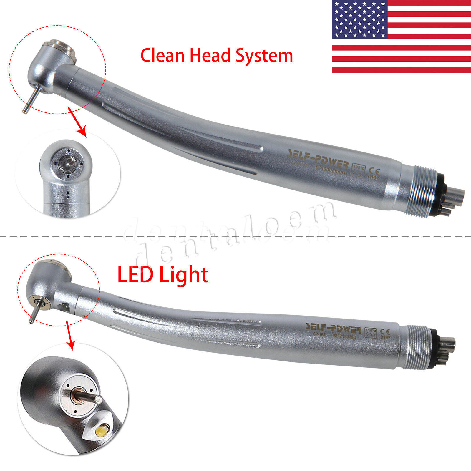 SELF-POWER Dental No-LED / LED E-generator High Speed Handpiece 4Hole Turbine