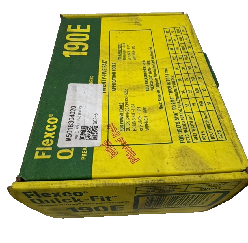NEW 25 COUNT FLEXCO QUICK-FIT 190E BELT FASTENERS