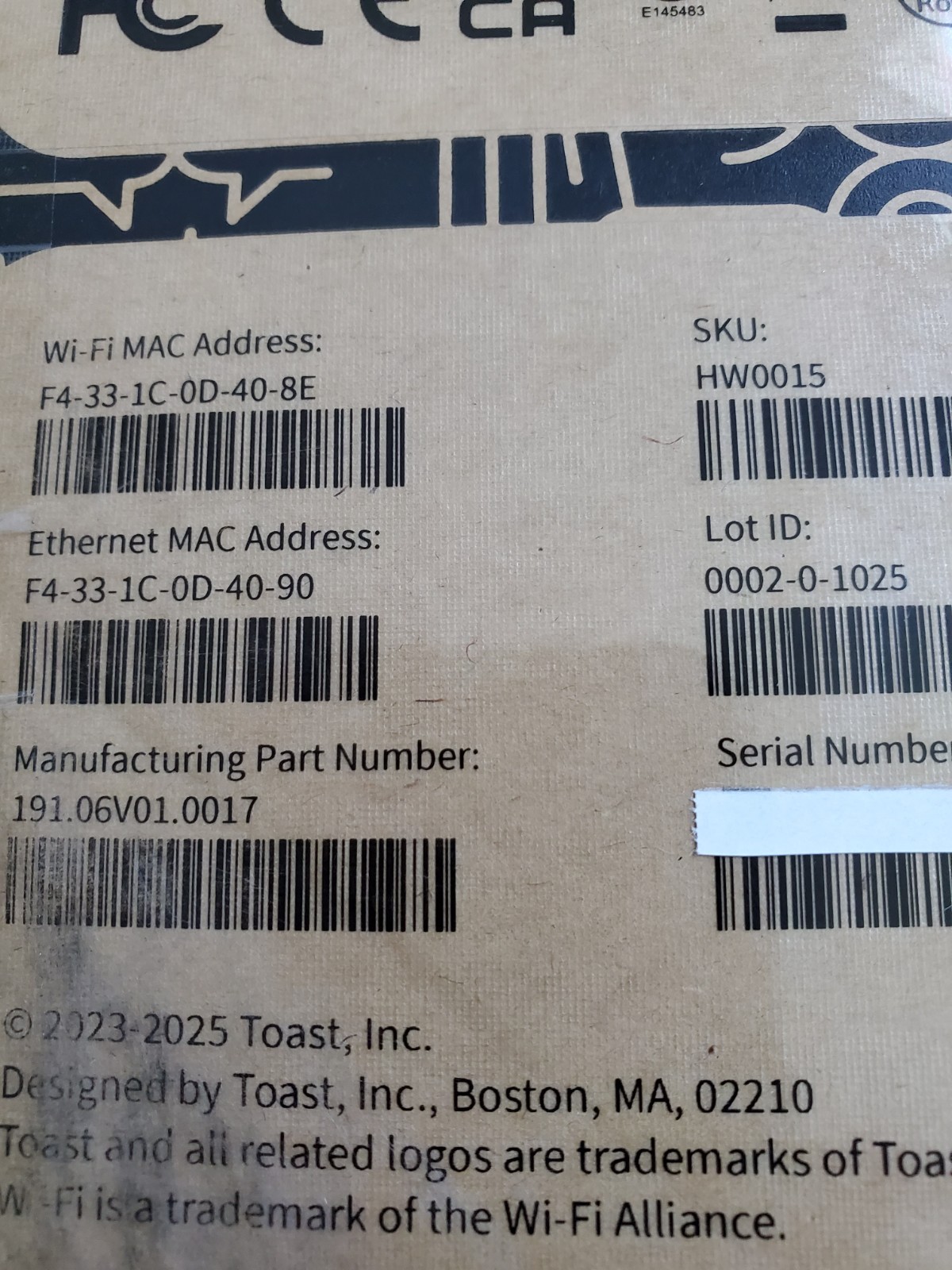 15″ Toast Flex 3 POS Terminal & Guest Display Data Processing System -MPN: TT300