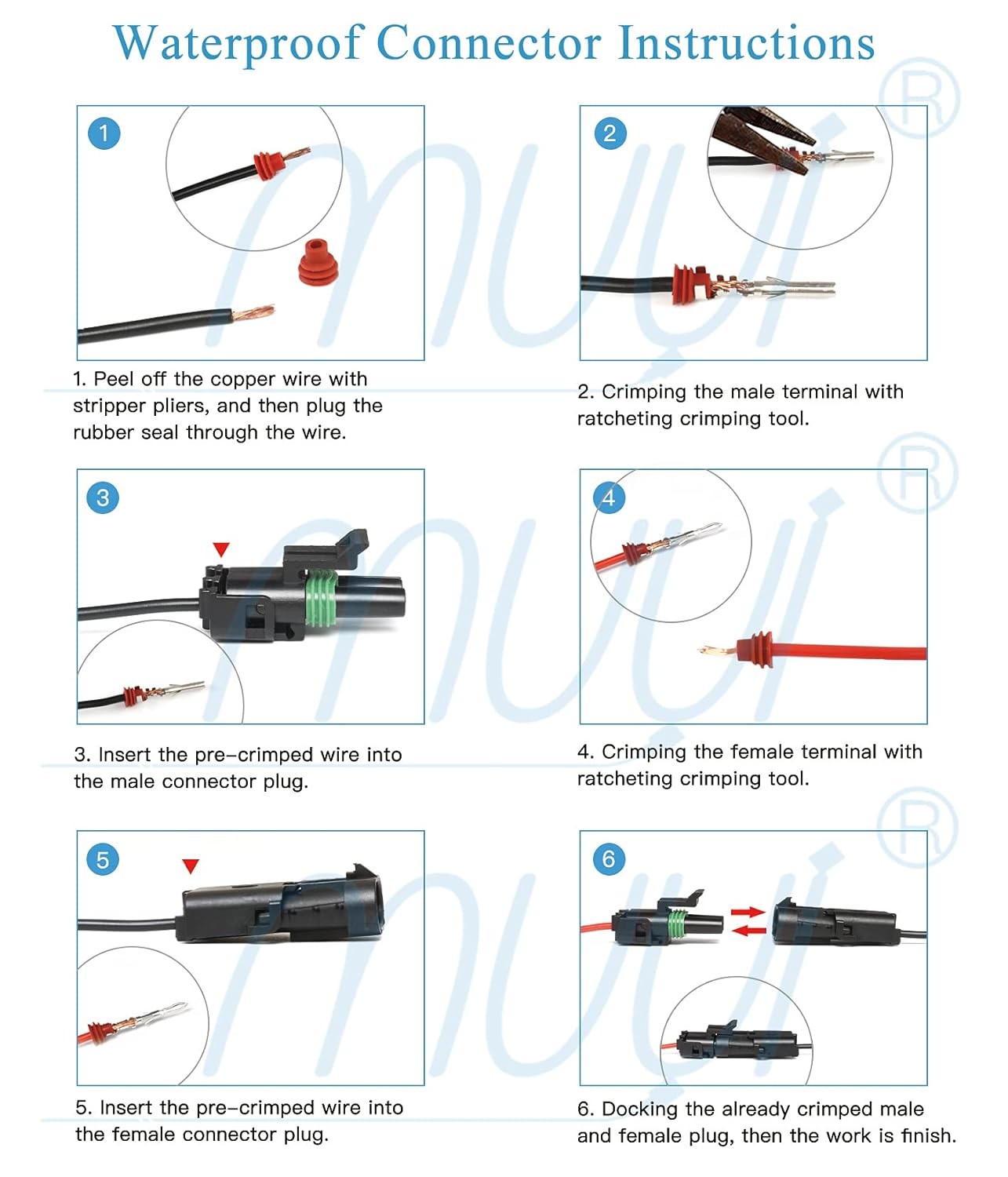 MUYI 10 Kit 1 Pin Weather Pack Connector for 20-14 AWG Wire Harness 2.5mm Series