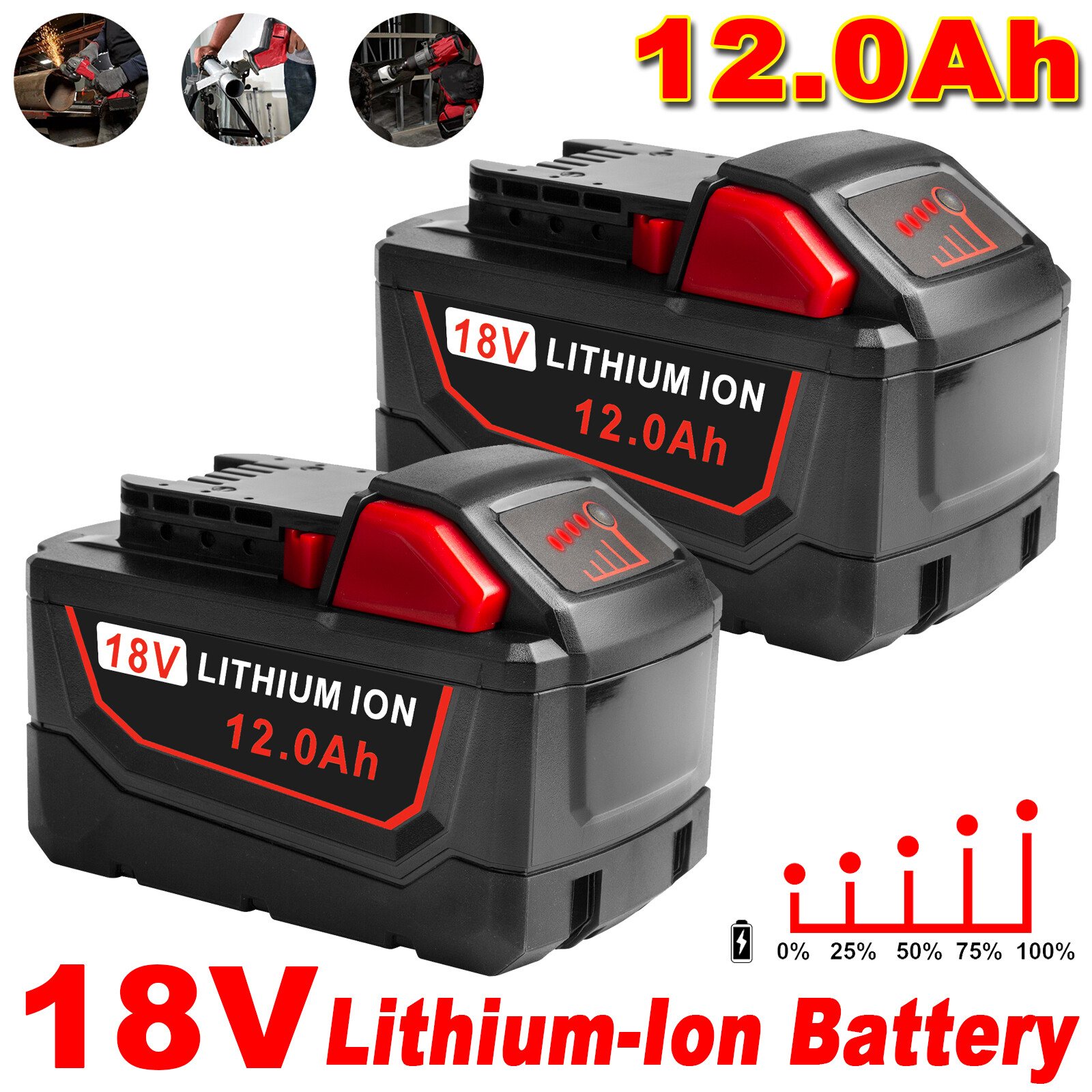 2PCS For Milwaukee 18V for M18 Li-ion XC 12.0Ah Battery 48-11-1860 48-11-1850 US