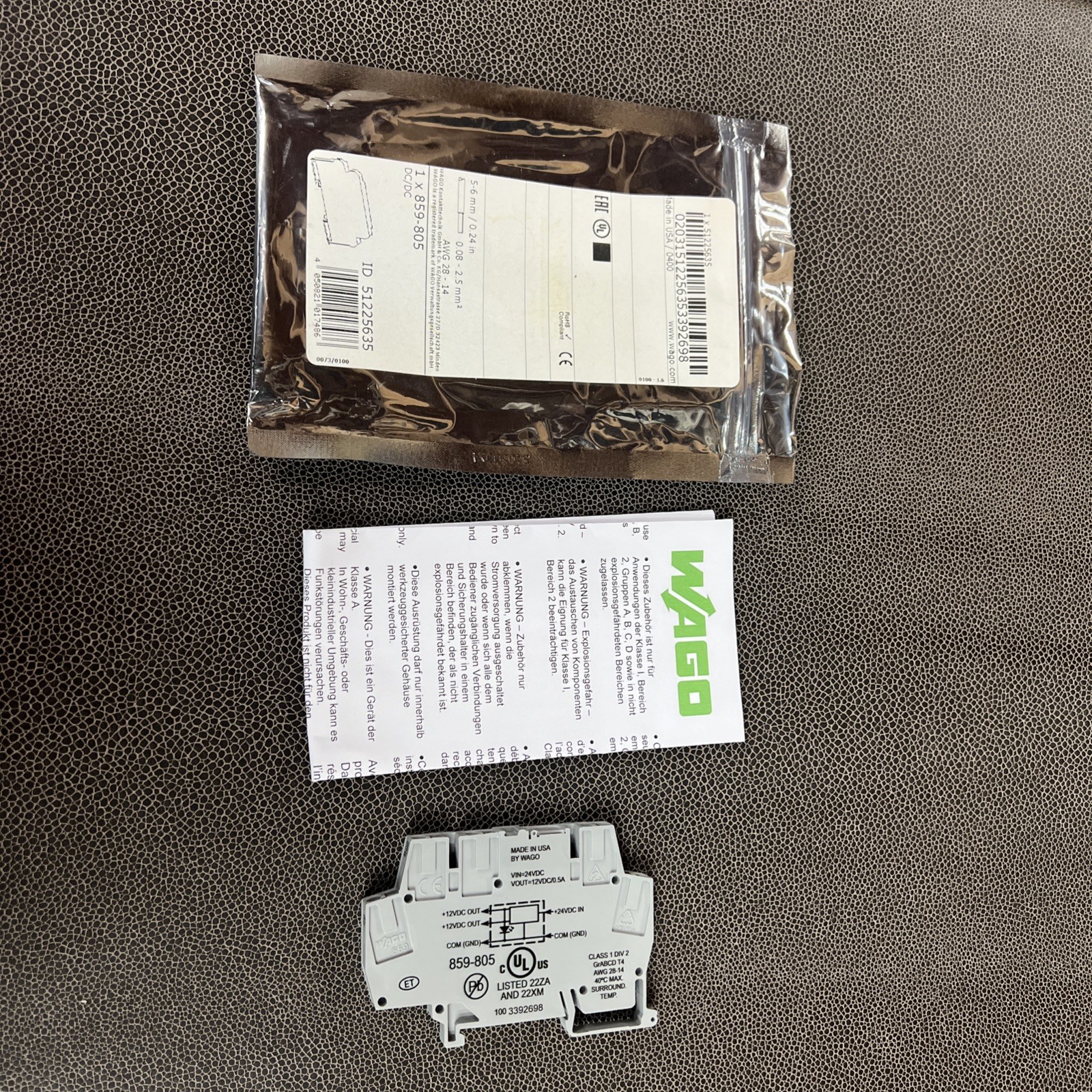 Wago 1 x 859-805 DC/DC Converter DIN 5-6 mm / 0.24 in 0.08-2.5 mm AWG 28-14 NOS