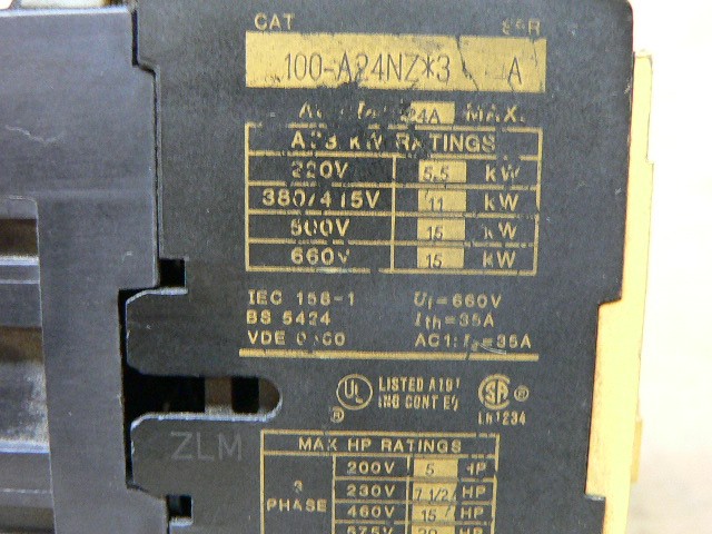 Allen Bradley 100-A24nzj3 Ac Contactor 24V-Dc 24A 15Hp