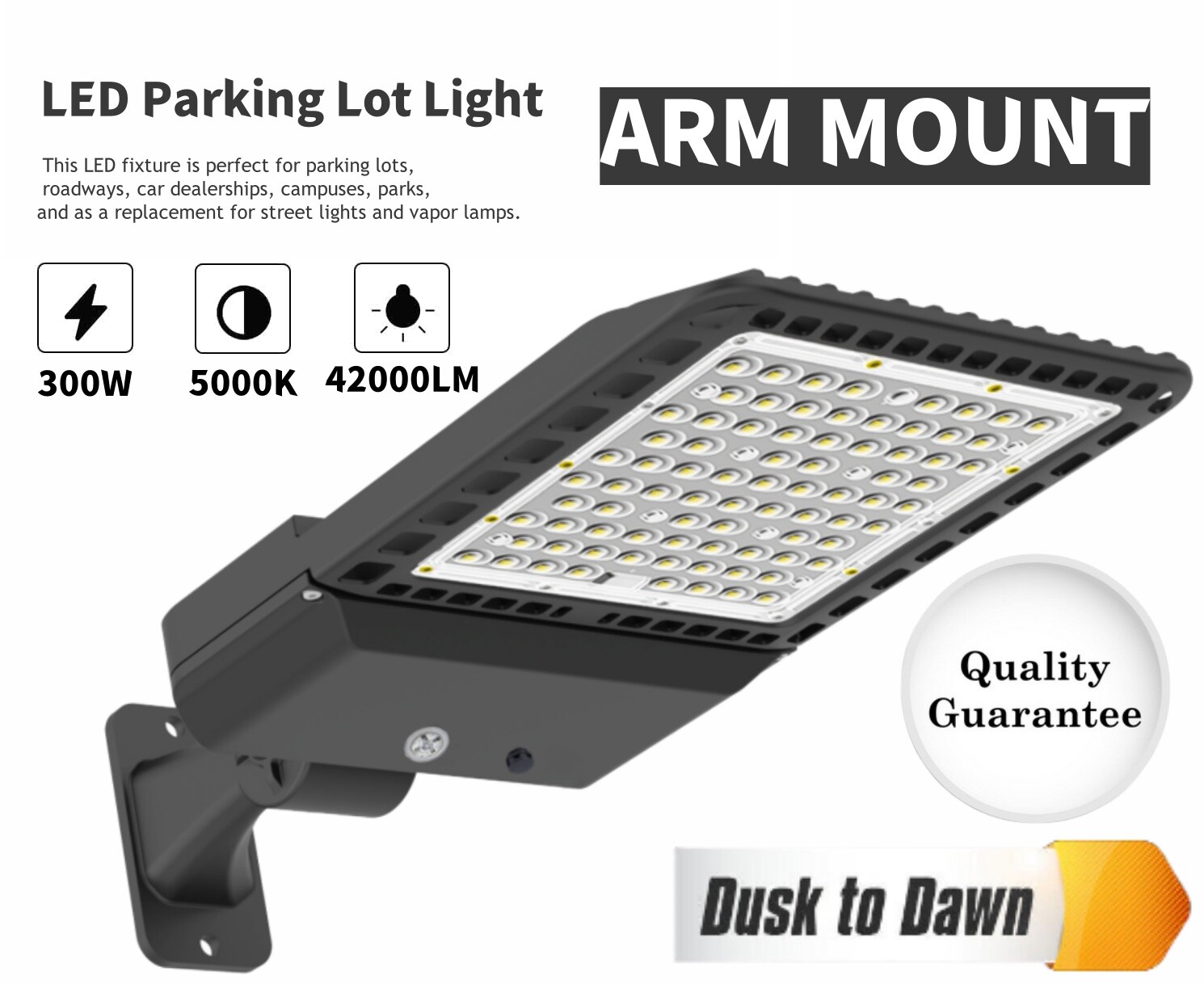 300W LED Parking Lot Pole Light Commercial Street Shoebox Fixture Dusk To Dawn