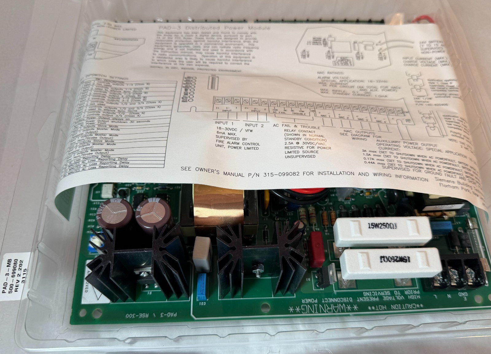 Siemens PAD-3 Auxiliary Power Supply Board 500-699080 – New