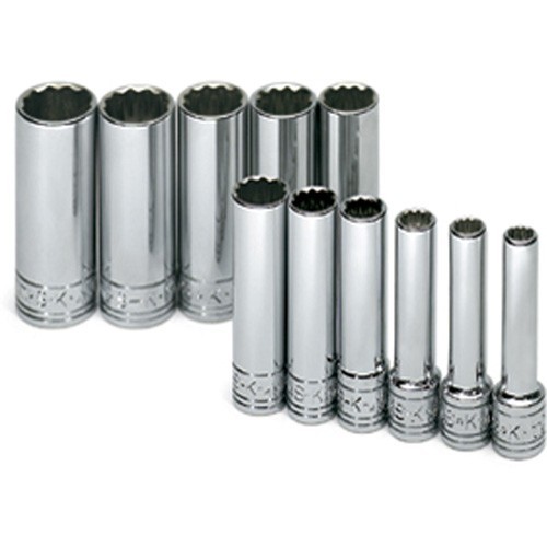 SK Tools 1350 Socket Set 1/4″ Drive 12 Pt , Deep, Metric, Chrome 11 PC USA MADE
