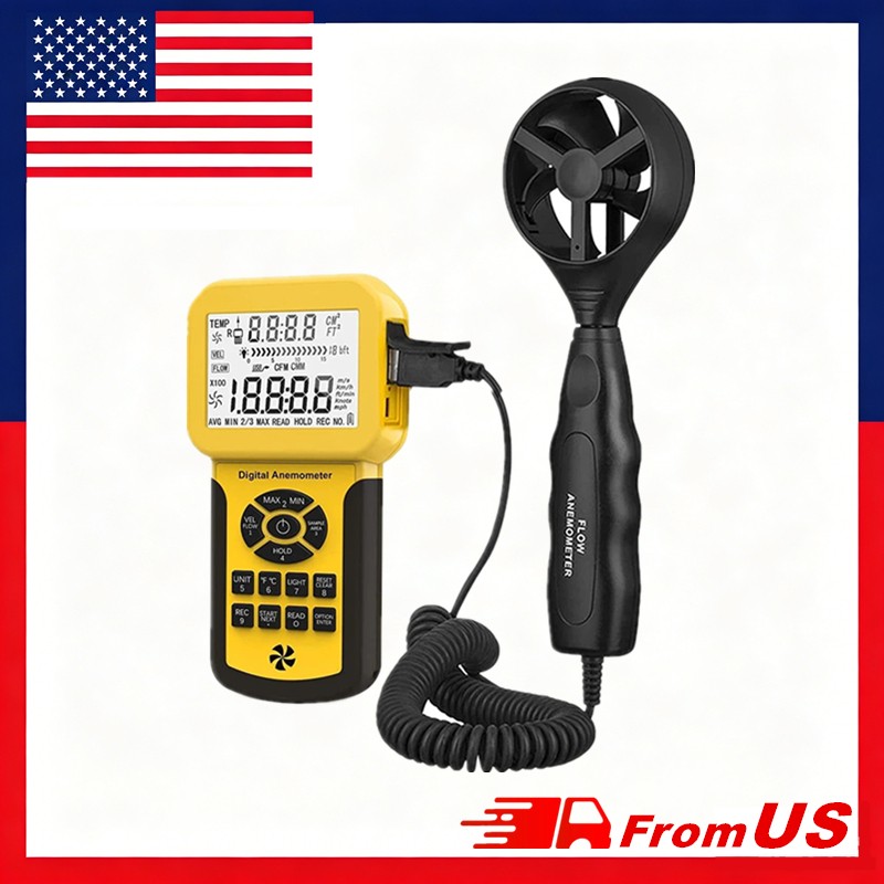 Handheld Anemometer 45m/s 5-Unit 600Groups USB Data Log Backlit Max/Min/Avg Auto