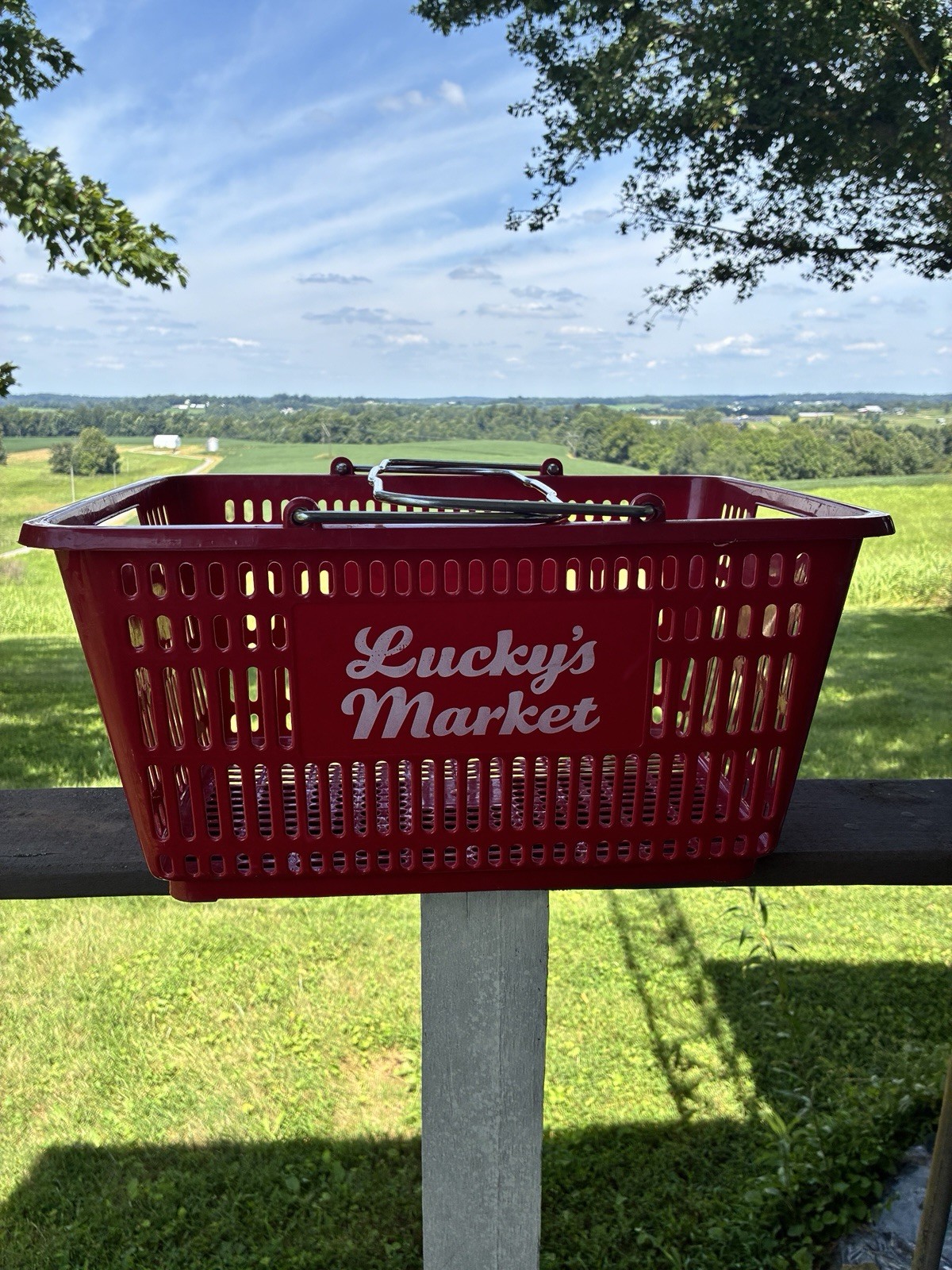 VTG Shopping Baskets LUCKYS MARKET Red Grocery Carry Basket