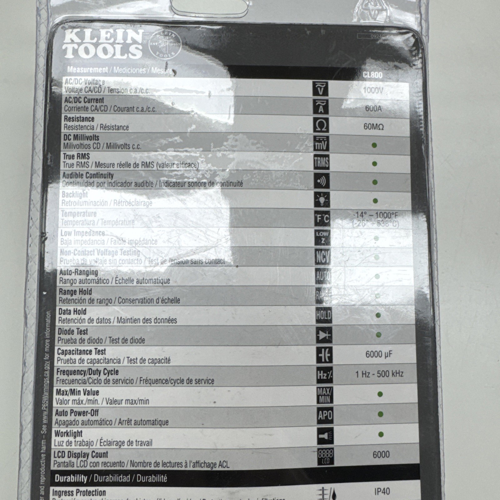 BRAND NEW Klein Tools CL800 600A AC/DC Auto-Ranging RMS Digital Clamp Meter Kit